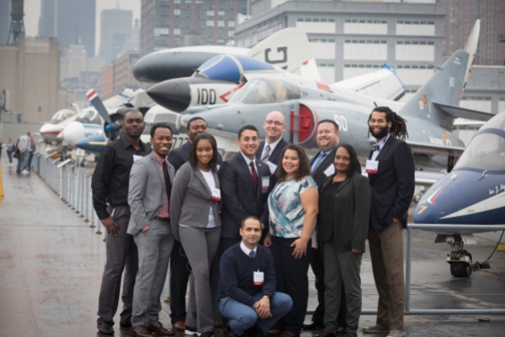 Award-winning CUNY students on flight deck of the USS Intrepid Sea Air Space Museum